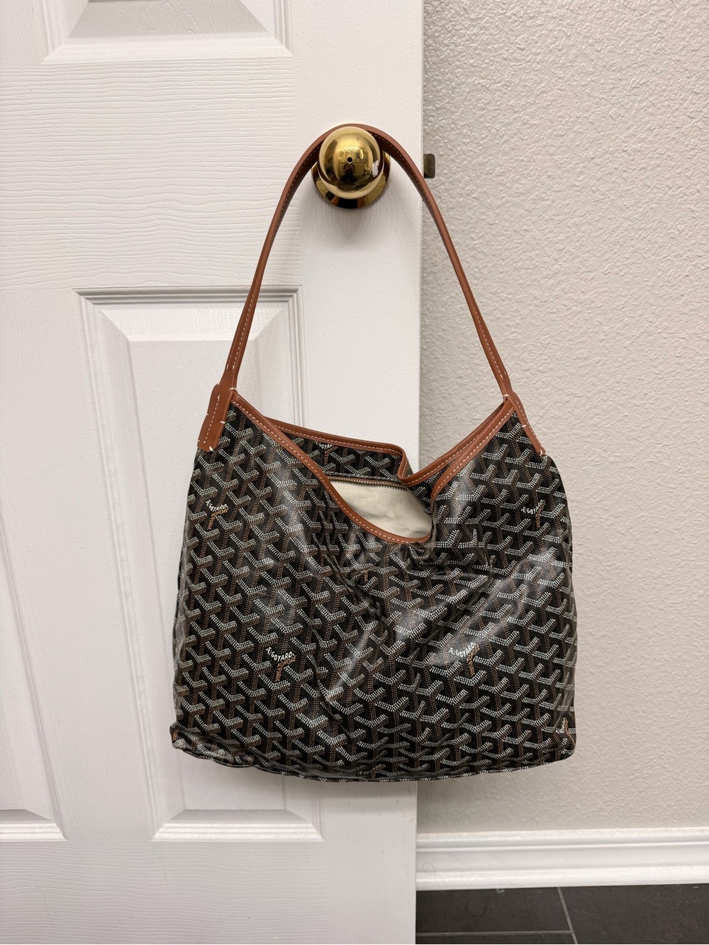Goyard Boheme Brown Goyardine Coated Canvas and Leather Hobo